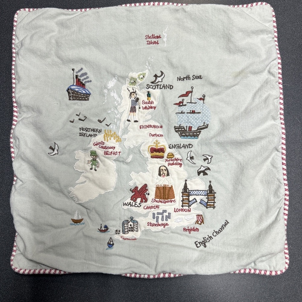 John Lewis Embroidered Pillowcase England Scotland Ireland 100% Cotton